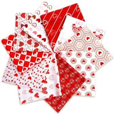 Imagem de 10 pacotes de tecido de algodão para o dia dos namorados, fofo, vermelho, coração, estampado, quartos gordos, acolchoados, retalhos, quadrados, tecidos de costura para artesanato feito à mão