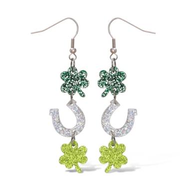 Imagem de Brincos femininos do Dia de São Patrício com pingente verde trevo de acrílico, acessórios para o dia de São Patrício, Large, Acrílico, Sem pedra preciosa