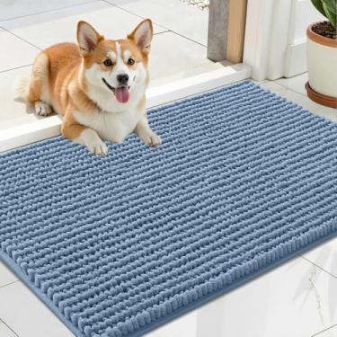 Imagem de OLANLY Tapete de porta de cachorro para patas enlameadas 61 x 40 cm, capacho de lama de chenille ultra absorvente, antiderrapante, lavável e com armadilha de sujeira para entrada interna, tapetes de