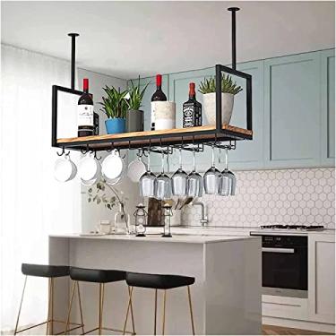 Imagem de SGeneE Suporte de garrafa de vinho para pendurar para copos de vinho, estilo simples, suporte de vidro de vinho, prateleira de decoração de teto para bares, restaurantes, cozinhas (preto 120 x 30 x 60
