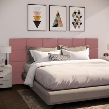 Imagem de Cabeceira de Cama Modulada Estofada Autoadesiva 40x30cm, Painel Decorativo para Quarto Solteiro Casal Queen King(Rosé,16)