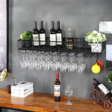 Imagem de Rack de vinho de metal, suporte de exibição de taça de vinho e garrafa de vinho, suporte de parede, suporte de armazenamento de vinho - rack de exibição multifuncional suporte de mesa para copo de