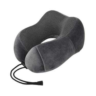 Imagem de ZGUZMCMK Travesseiro de viagem multifuncional com suporte para pescoço, em espuma viscoelástica macia e ergonômica, com capa lavável, ideal para carro, avião e, Cinza Escuro