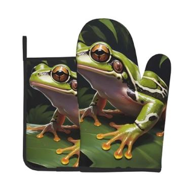 Imagem de Conjunto de 2 peças de luvas de forno com estampa de sapo de árvore relâmpago, adequado para cozinhar, assar e grelhar ao ar livre