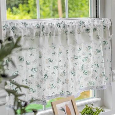 Imagem de Cortina de cozinha estampada, cortina curta para café, cortina curta com bolso para varão, para casa de campo (130 cm de largura x 70 cm de altura)