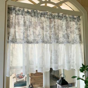 Imagem de Cortina De Cozinha, Cortinas De Camada Curta, Costura De Renda De Saia De Cortina Pequena, Meia Janela, Cortinas De Café, Bolso De Haste (W130xH80cm/51x31,4in)