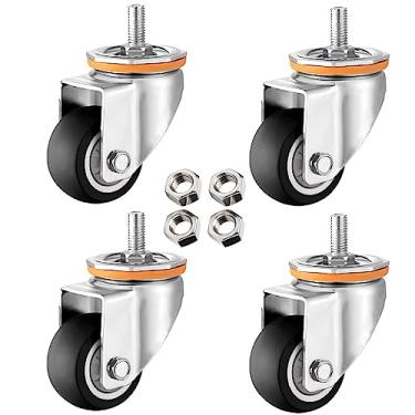 Imagem de Pacote com 4 rodas giratórias roscadas M10 M12 resistentes - borracha TPR de 6,3 cm, 7,6 cm, 10,2 cm, 12,7 cm, com freios de travamento duplo, substituição ideal para carrinho de móveis e equipamentos