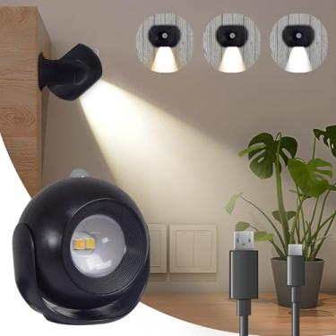 Imagem de Lemical Arandela de parede com sensor de movimento LED, lâmpada magnética rotativa de 350° com 3 temperaturas de cor regulável, luz noturna com bateria recarregável, luz de parede sem fio para quarto
