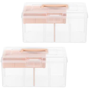 Imagem de Caixa organizadora de medicamentos, caixa de primeiros socorros para família de 2 camadas com divisor e alça, organizador de caixa de armazenamento de plástico transparente para escritório em casa