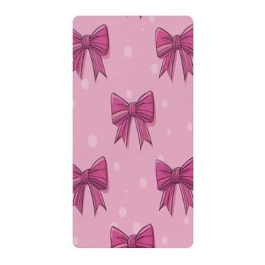 Imagem de Blueangle Lençol de berço padrão para berço infantil - Lençóis de algodão macio e respirável com laços rosa fofos (588)