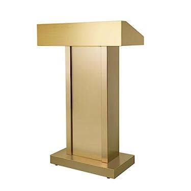 Imagem de Suporte de pódio estreito resistente para escritório, escola, igreja e eventos - Mesa de leitura e laptop de aço inoxidável durável em cor café profunda