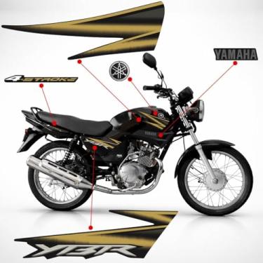 Imagem de SPORTINOX, Kit Adesivos Para Yamaha Ybr 125 2006 Moto Preta + Emblemas