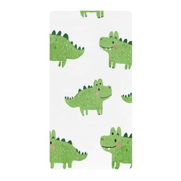 Imagem de Blueangle Lençol de berço padrão para berço infantil - Lençóis de algodão macio e respirável com estampa de crocodilo verde (447)