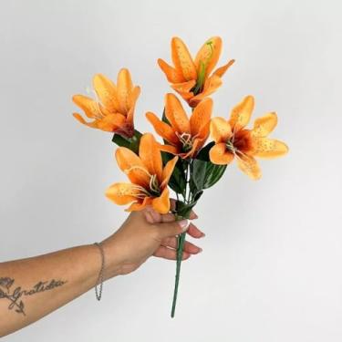 Imagem de Buquê de Lírios Artificiais – Kit Econômico – Flores Decorativas em Seda para Casa, Eventos e Vitrines (Coral,1 Unidade)