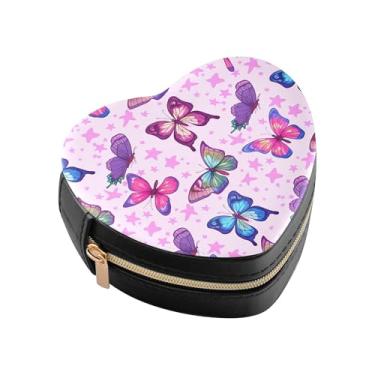 Imagem de Burbuja Mini caixa de joias em forma de coração de borboletas para mulheres e meninas, estojo portátil organizador de armazenamento para brincos, anéis, colares e pulseiras