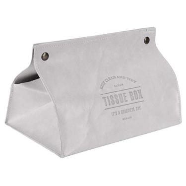 Imagem de Suporte para caixa de tecido de couro PU elegante e elegante organizador de tecido de mesa com botões retrô de bronze para sala de estar, quarto, penteadeira 20 x 12 x 12,5 cm (Cinza)