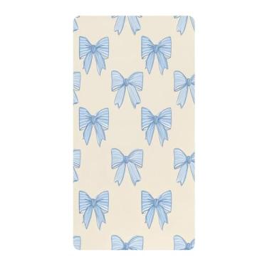 Imagem de Blueangle Lençol de berço padrão para berço infantil - Lençóis de algodão macio e respirável com laço azul (330)