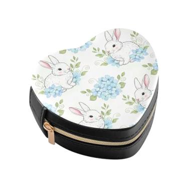 Imagem de Burbuja Caixa de joias em forma de coração de coelhinho mini estojo de joias de viagem para mulheres e meninas, estojo portátil organizador de armazenamento para brincos, anéis, colares e pulseiras