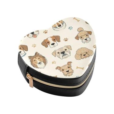 Imagem de Burbuja Caixa de joias em forma de coração para cães, mini estojo de viagem para mulheres e meninas, estojo portátil organizador de armazenamento para brincos, anéis, colares e pulseiras