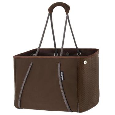 Imagem de Bolsa de Playa Tote QOGiR Neopreno Marrón X-Grande con Bolsillo Interi