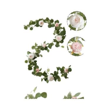 Imagem de Flores Artificiais De Peônia E Rosa, Plantas Verdes Para Pendurar Na P