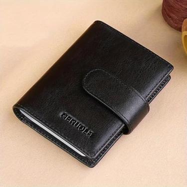 Imagem de Carteira masculina multicartões de couro premium | Comporta mais de 20 cartões, possui janela para identidade e acabamento ombré moderno, Preto, Carteira masculina de grande capacidade