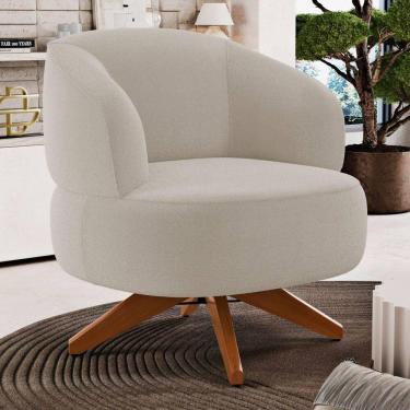 Imagem de Poltrona Decorativa Orgânica Living Have Base Madeira Giratória Bouclê Bege - Desk Design