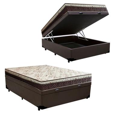 Imagem de Cama Box Baú Casal Blindado Sintético + Colchão Casal Espuma Extra Firme D33 Elegance Ortopédico 72x138x188 Cor:marrom