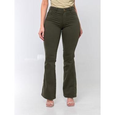 Imagem de Calça Flare Feminina jeans nas cores bege/caqui super confortável que 