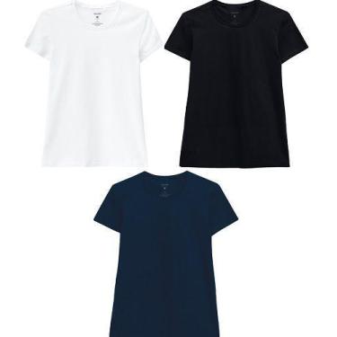Imagem de KIT 3 Camiseta Baby Look Feminina Malwee Original Algodão - Barato Exp