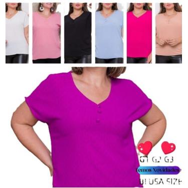 Imagem de Blusa Manga Curta Com Detalhes Plus Size Feminina - Castele Modas, Rox