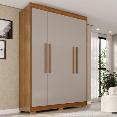 Imagem de Guarda-roupa com Pés 4 Portas 3 Gavetas 100% Mdf Veneza Cinamomo/Off White