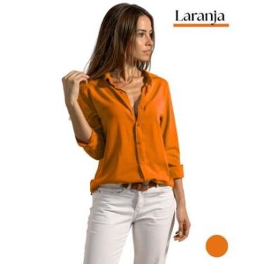 Imagem de Camisa Feminina Social De Botão Alfaiataria Manga Longa Colarinho Italiano Acabamento Premium Linho-Feminino