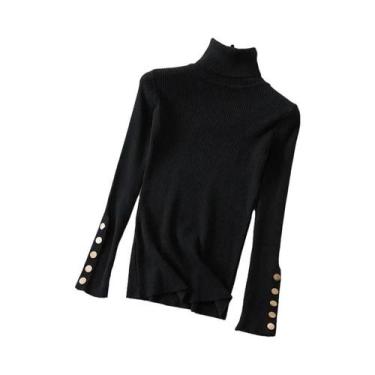 Imagem de Suéter Feminino De Gola Alta Com Manga Longa, Ajuste Slim, Tricô Macio