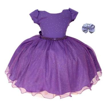 Imagem de Vestido Infantil Meninas Violeta Luxo Roxo Festa Com Tiara - Pingo de 