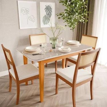 Imagem de Mesa com 4 Cadeiras Madeira Maciça Tampo Mdf e Vidro Tangará Tiê Cabec