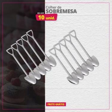 Imagem de Kit 10 Colheres de Sobremesa Inox Pá Redonda - Genérica, Prateado