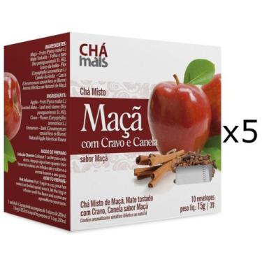 Imagem de Chá de Maçã Cravo e Canela Kit com 5 Caixas de 10 Sachês cada - Chá Ma
