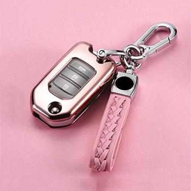 Imagem de WSWJDW Porta-chaves com tampa do carro remoto Porta-chaves com anel porta-chaves, adequado para Honda Civic CR-V HR-V Accord Jade Crider Odyssey 2015-2018, porta-chaves rosa