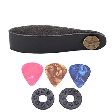 Imagem de Gravata de cabeçote, correia de pescoço de guitarra de couro com fixação firme com palheta para instrumento(Cordão preto)