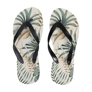 Imagem de Chinelo feminino com foliagem tropical folhas de palmeira finas sandálias de praia para homens sandálias de verão estilo chinelos de viagem, Multicor, 6-7 Narrow Women/5-6 Narrow Men