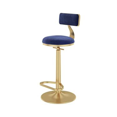 Imagem de Bar Stool com Back, Altura Ajustável Giratória Bar Chair, Veludo Estofados Ouro Metal Frame, Ilha de Cozinha, Counter, Pequeno-almoço Sala de Jantar Stool, 25-31" (Color : Blue)