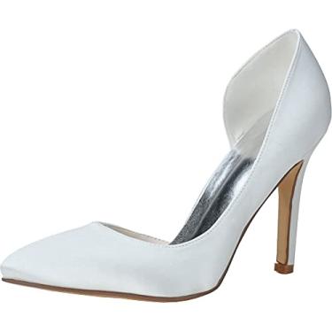 Imagem de A shoe store Sapatos femininos de casamento salto alto para noivas 9,8 cm bico fino BrParty Dress Evening D Orsay, Branco, 7
