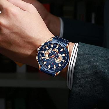 Imagem de Relógio Masculino Quartzo Seis Mãos Calendário Negócios Relógio Com Pulseira de Aço