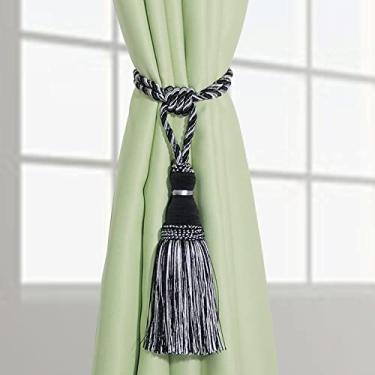 Imagem de 1 peça borlas cortina tieback tecido à mão gravata acessórios quarto poliéster bola pendurada borla cortinas titular fivela corda, mix preto, 2 peças