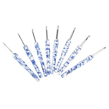 Imagem de Conjunto de Ganchos de Crochê, 8 PeçAs Conjunto de Crochê Tamanho Completo, Conjunto de Gancho de Crochê de 8 PeçAs Azul Branco Porcelana Impressão Mão PolonêS Artesanato Diy Agulha Com Punho Humaniz