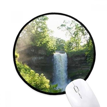 Imagem de DIYthinker Cachoeira Ciência Natureza Silvicultura Cenário Mouse Pad Desktop Escritório Tapete Redondo para Computador