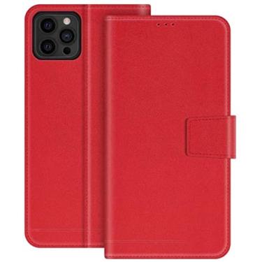 Imagem de MAALYA Capa de telefone flip com 3 compartimentos para cartão, capa carteira resistente a arranhões à prova de choque para iPhone 12 Pro Max (2020) 6,7 polegadas [capa interna de TPU] (cor: vermelho)