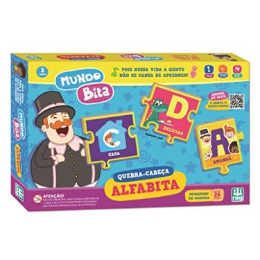 Imagem de Brinquedo Educativo Alfabita Quebra-cabeça Mundo Bita de Madeira 26 Peças Alfabetização Coordenação Motora - Nig 0696