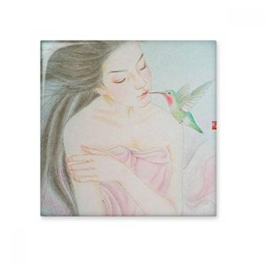 Imagem de Beleza com Pássaro, Estilo Chinês, Aquarela, Azulejo de Cerâmica Brilhante, Pedra Adorna de Tijolos